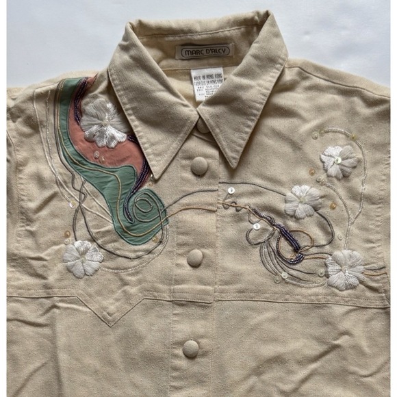 Vtg Marc D'Alcy Vintage Silk Blend Short Sleeve Blouse with Embroidered Shoulder - Picture 6 of 6